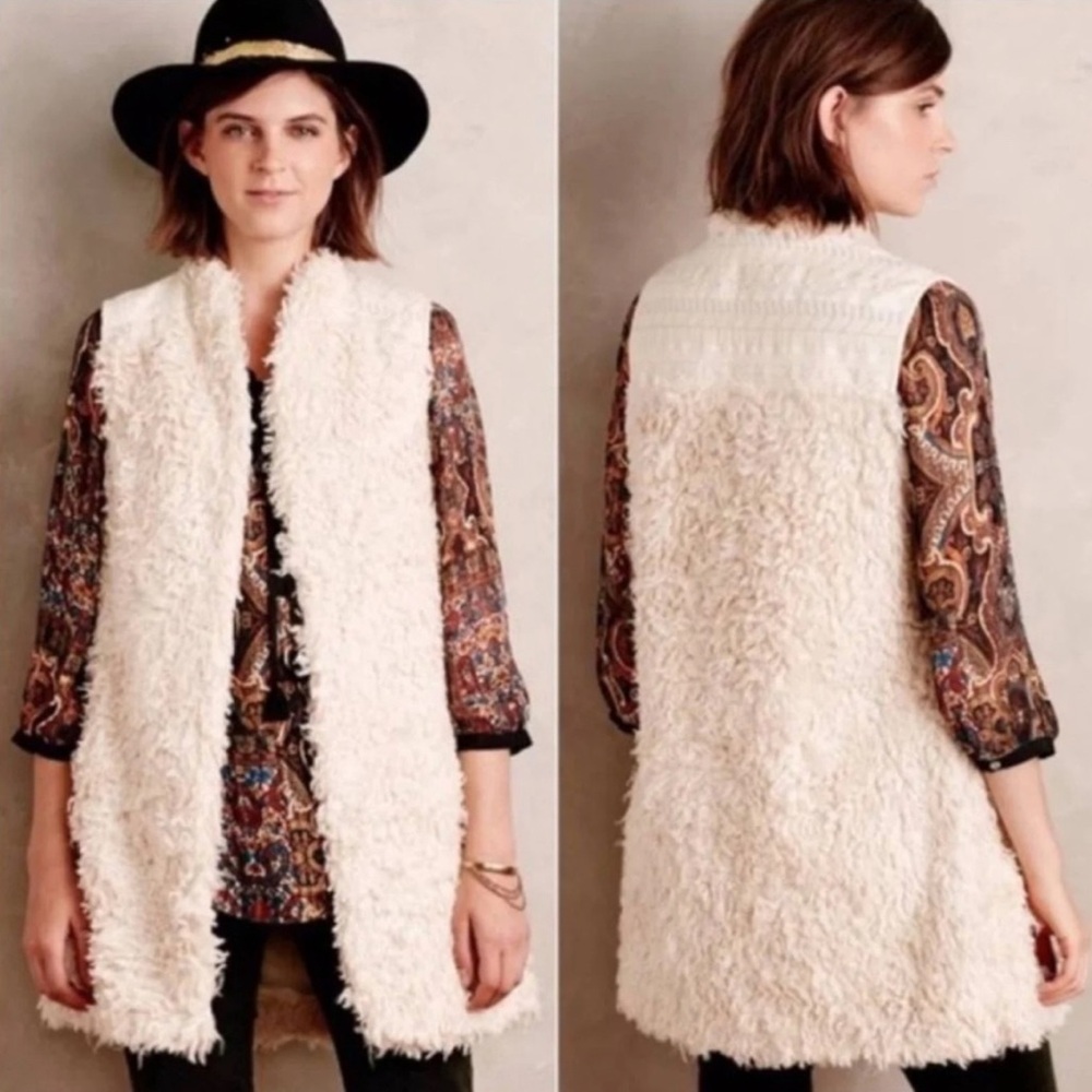 Anthropologie HEI HEI Ivory Shaggy Vest